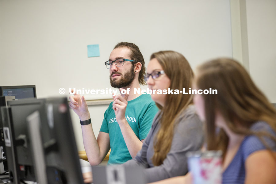 Students in a computer lab. Raikes school photo shoot. September 25, 2019. Photo by Craig Chandler / University Communication.