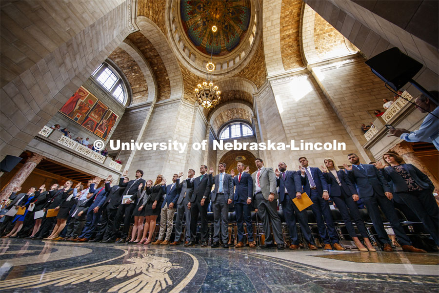 UNL law students and others from Creighton who passed the bar were sworn in Thursday in the Capitol Rotunda in Lincoln, Nebraska. September 26, 2019. Photo by Craig Chandler / University Communication.