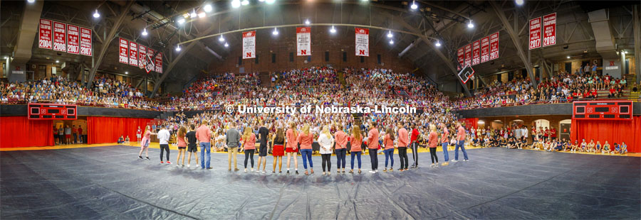 Homecoming royalty are introduced at the end of the performance as the judges tally the scores for the performance winners. Showtime at the Coliseum performances as part of Homecoming week. September 30, 2019. Photo by Craig Chandler / University Communication.