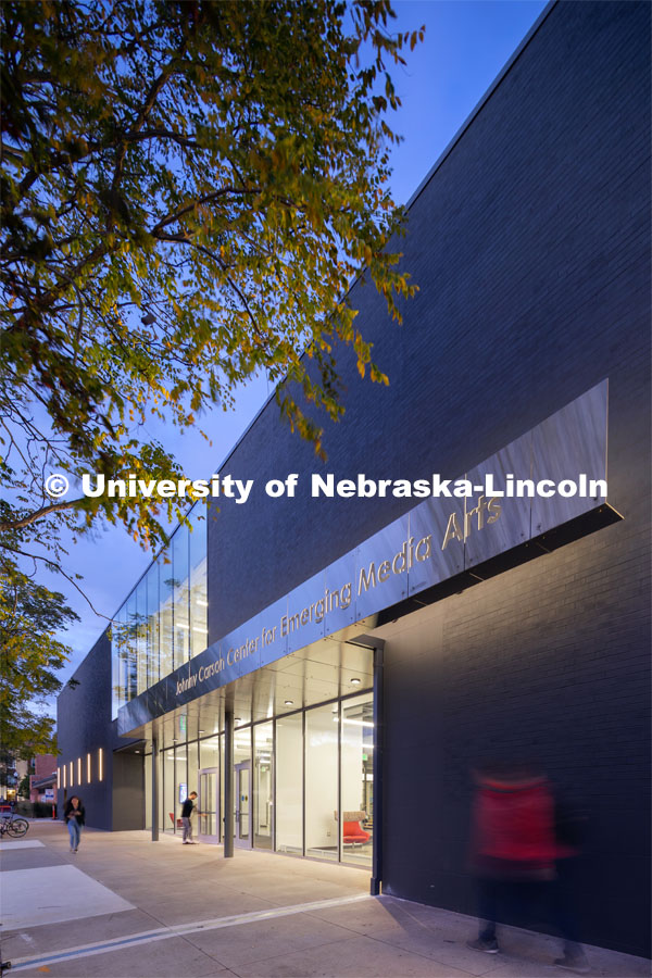 Building exterior. University of Nebraska - Johnny Carson Center for Emerging Media Arts. Photo courtesy of HDR © 2019 Dan Schwalm FOR USE ONLY ON UNL AND NU PUBLICATIONS AND WEBSITES. NOT TO BE GIVEN TO OUTSIDE GROUPS