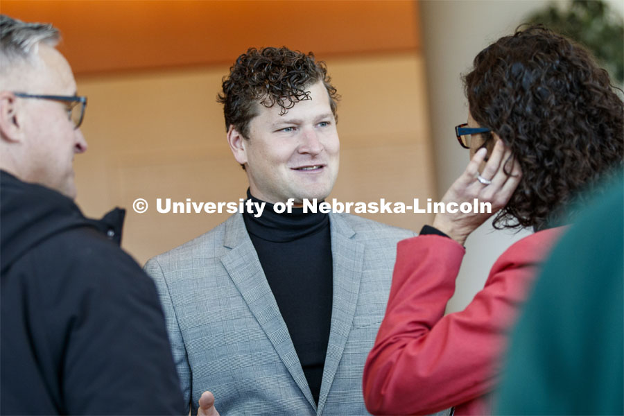 Patrick Dunn, understudy for the Phantom, has family in Lincoln and is a huge Husker fan. Phantom of the Opera media availability. October 24, 2019. Photo by Craig Chandler / University Communication.