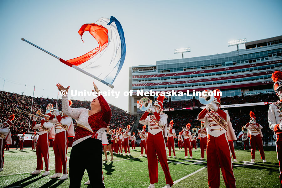 Cornhusker Marching Band perform at the Nebraska vs. Indiana University football game. October 26, 2019. Photo by Justin Mohling / University Communication.