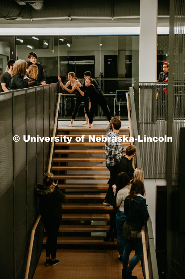First Friday performances in the Johnny Carson Center for Emerging Media Arts, dance featuring the University of Nebraska Percussion Ensemble. November 1, 2019. Photo by Justin Mohling for University Communication.