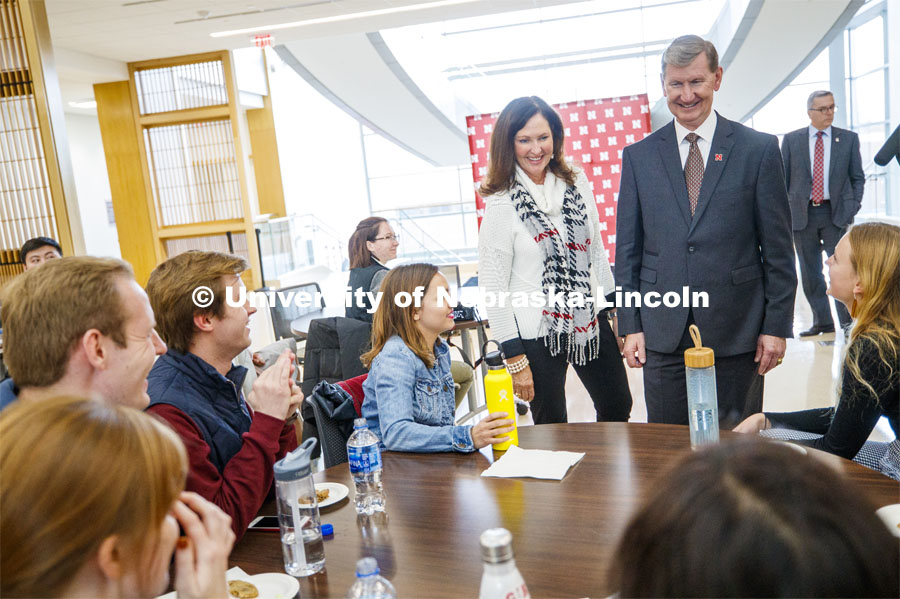 Walter “Ted” Carter Jr. and his wife, Lynda, greet ASUN members at a student forum Tuesday in Howard L. Hawks Hall. Carter was selected as the priority candidate to become the University of Nebraska's eighth president. November 5, 2019. Photo by Craig Chandler / University Communication.