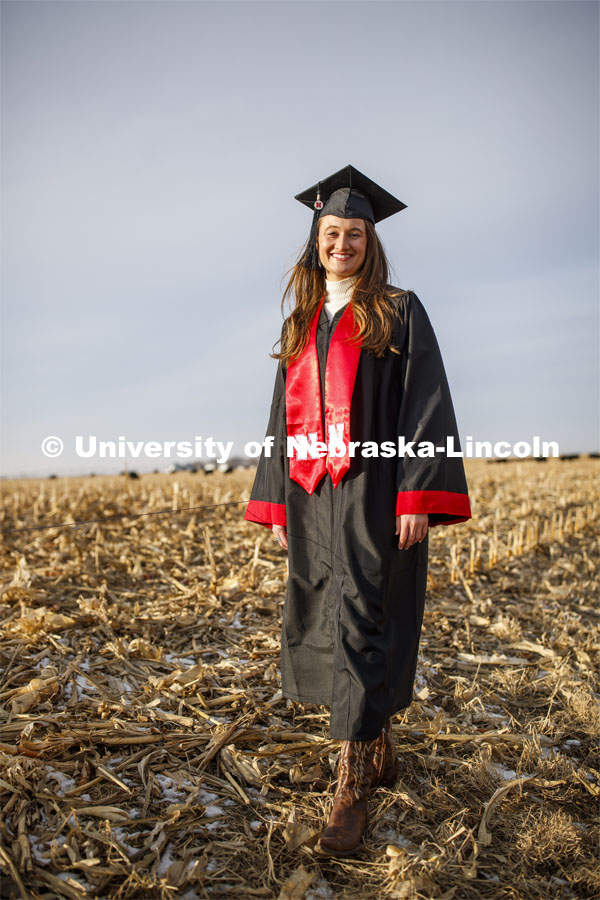 Natalie Jones, a fifth-generation Nebraska rancher from Stapleton, NE, and third-generation University of Nebraska-Lincoln grad, will start her next chapter from an office in Agricultural Hall as a media specialist. Natalie will graduate with a degree in Agriculture and Environmental Science Communication. December 11, 2019. Photo by Craig Chandler / University Communication.