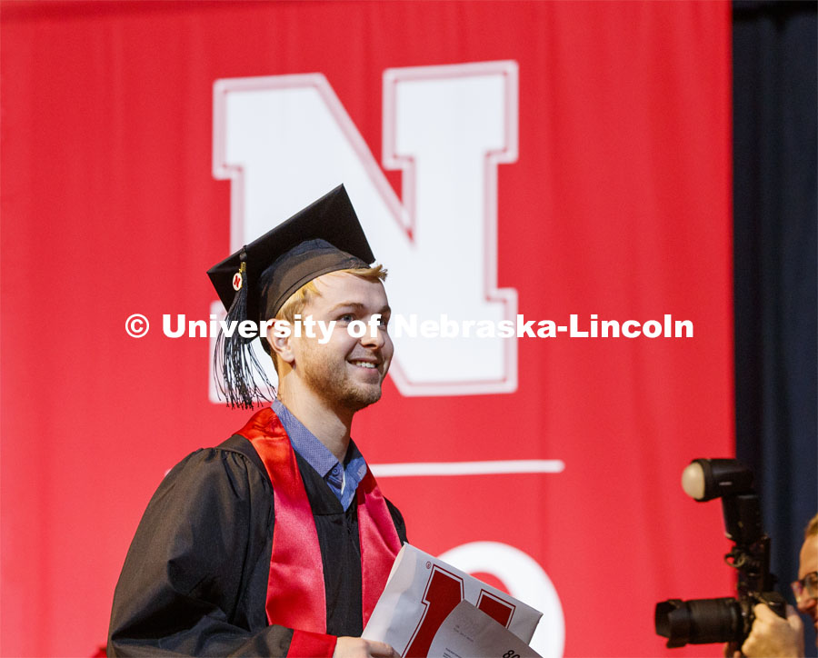 Tyler Hattan received his Business Administration degree from the College of Business. December Undergraduate commencement at Pinnacle Bank Arena. December 21, 2019. Photo by Craig Chandler / University Communication.