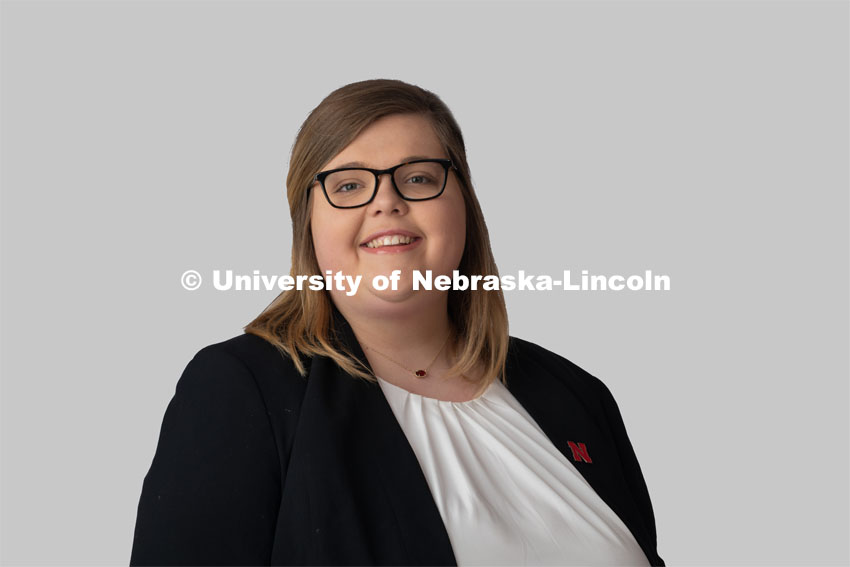 Studio portrait of Courtney Strayer, Recruitment Specialist, Office of Admissions. January 10, 2020. Photo by Greg Nathan / University Communication.