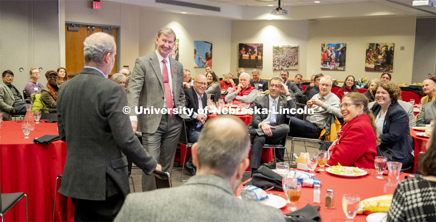 NU President Ted Carter had each of the faculty, including Ken Bloom, Professor of Physics and Astronomy, introduce themselves at the UNL faculty lunch. January 17, 2020. Photo by Craig Chandler / University Communication.