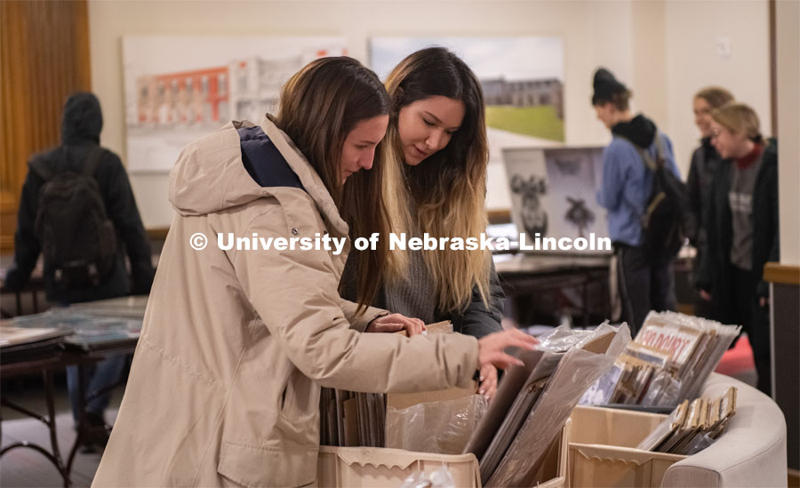 Sophomore Emily Schomburg from Kearney, and Junior Aylin Kanli from Calabasas, California look through posters at The UPC Nebraska Poster Sale in the City Campus Nebraska Union. January 28, 2020. Photo by Gregory Nathan / University Communication.
