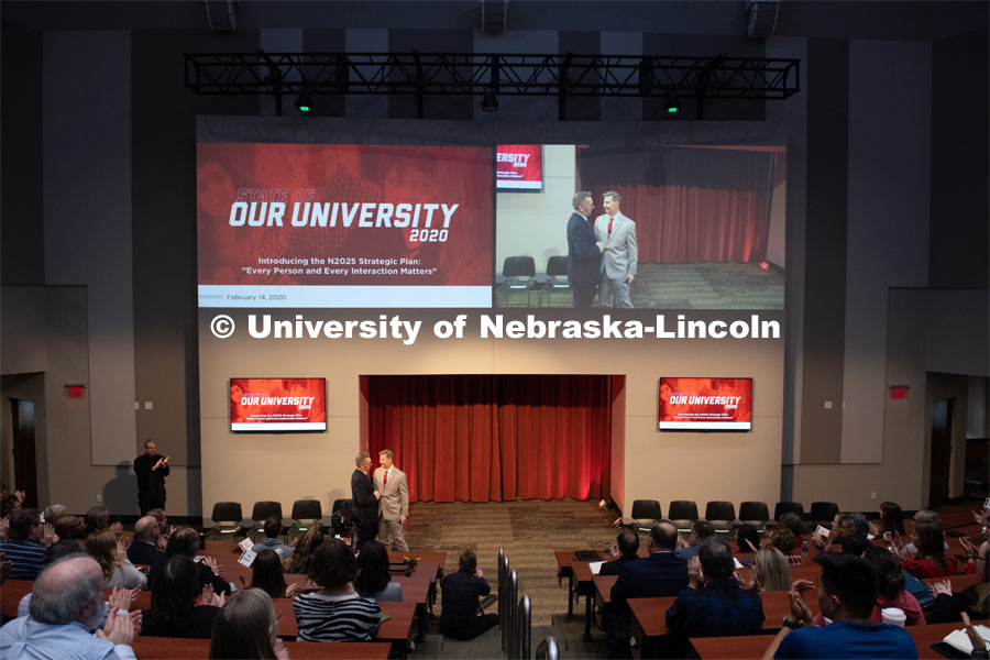 The N2025 strategic plan was released by Chancellor Ronnie Green during the State of Our University address. The Address was held at Innovation Campus. February 14, 2020. Photo by Greg Nathan / University Communication.