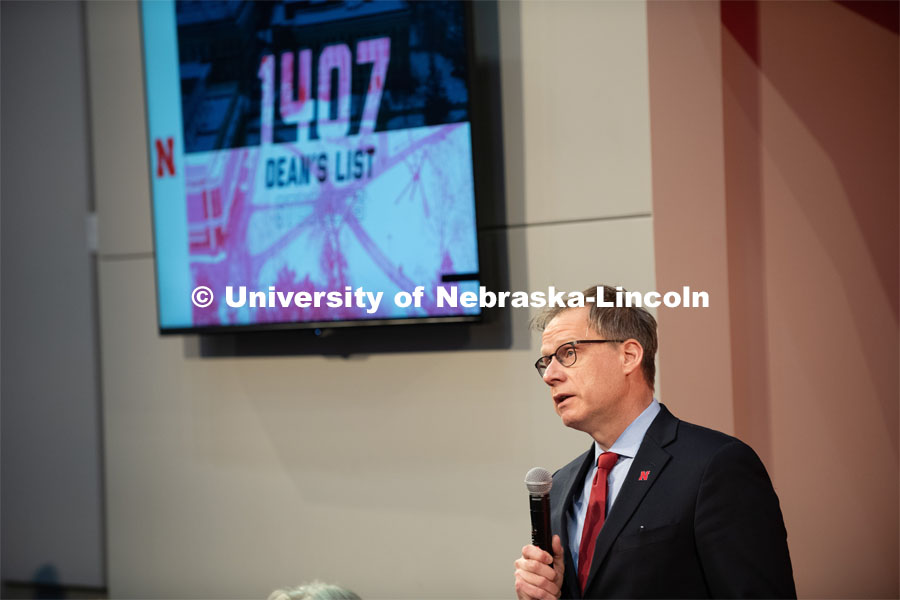 Mark Button, Dean of Arts and Science, speaks at The State of Our University address. The N2025 strategic plan was released by Chancellor Ronnie Green during the State of Our University address. The Address was held at Innovation Campus. February 14, 2020. Photo by Greg Nathan / University Communication.