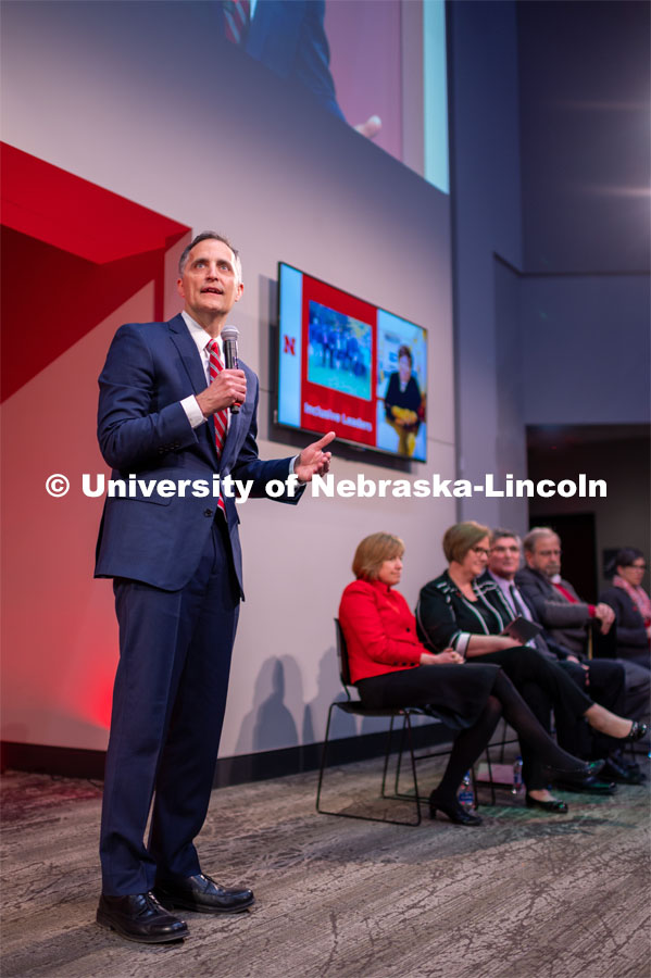 Dean of Graduate Studies, Tim Carr, remarks on the college. The N2025 strategic plan was released by Chancellor Ronnie Green during the State of Our University address. The Address was held at Innovation Campus. February 14, 2020. Photo by Justin Mohling / University Communication.