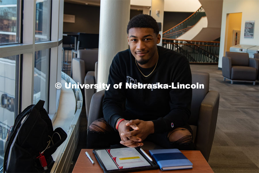 Michael Sanders, a computer science major from Omaha, NE is one of 10 Stem Connect Scholars. Michael will begin the STEM CONNECT program this spring. February 28, 2020. Photo by Gregory Nathan / University Communication.