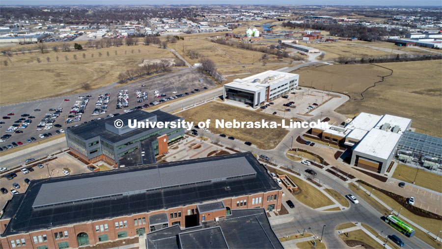 A new Hotel will be built on Nebraska Innovation Campus in the open space in the center of the photo. March 6, 2020. Photo by Craig Chandler / University Communication.