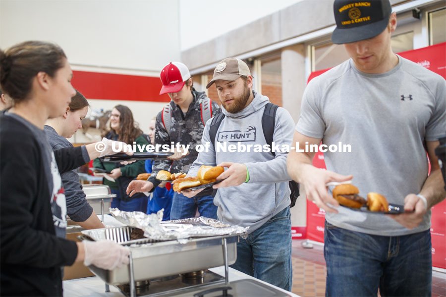 Ben Chase, sophomore from Wakefield, NE, was one of hundreds at Lunch in the Lobby. Lunch In The Lobby in the Animal Science building lobby is a part of CASNR week. March 11, 2020. Photo by Craig Chandler / University Communication.