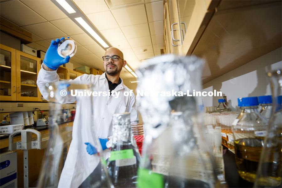 Byron Chaves, Assistant Professor of Food Science and Technology, in his Food Innovation Center lab. March 16, 2020. Photo by Craig Chandler / University Communication.