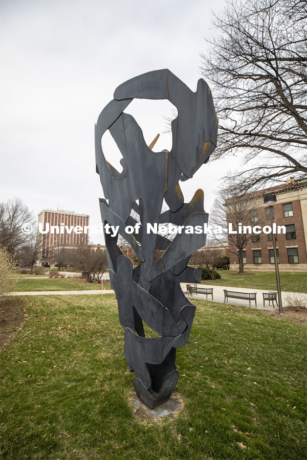 Arietta II, outdoor sculptures on city campus. March 26, 2020 Photo by Craig Chandler / University Communication.