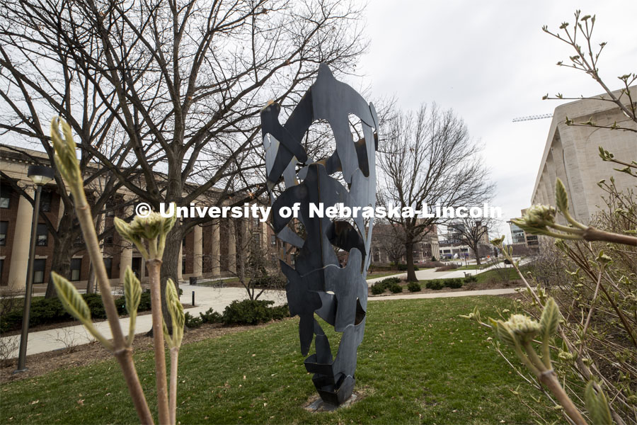 Arietta II, outdoor sculptures on city campus. March 26, 2020 Photo by Craig Chandler / University Communication.