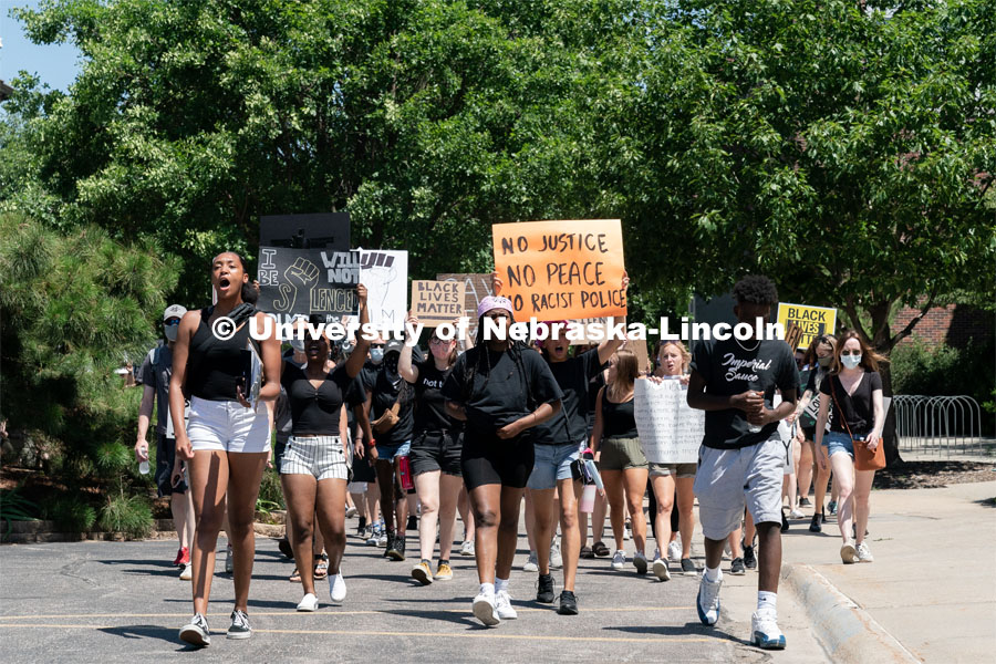 Protestors begin their march from the Nebraska Union to the Nebraska State Capitol on Saturday, June 13th, 2020, in Lincoln, Nebraska. Black Lives Matter Protest. Photo by Jordan Opp for University Communication.