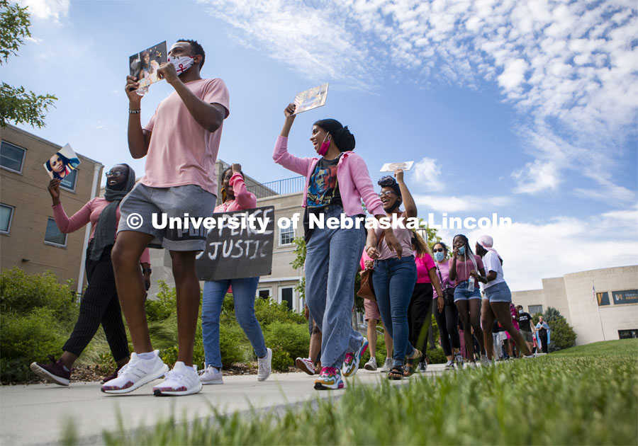 Say Her Name Rally began at the Nebraska Union and then the group marched to the Capitol. July 3, 2020. Photo by Elsie Stormberg for University Communication.