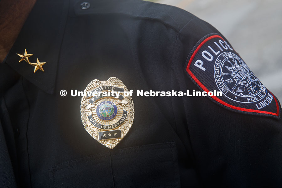 New University of Nebraska-Lincoln Police Department Chief Hassan Ramzah had his badge presented to him today in a virtual ceremony from the police station. July 17, 2020. Photo by Craig Chandler / University Communication.