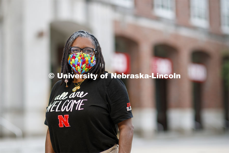 Karen Kassebaum, Director of Staff Diversity and Inclusion. Photo for I Wear A Mask campaign. July 21, 2020. Photo by Craig Chandler / University Communication.