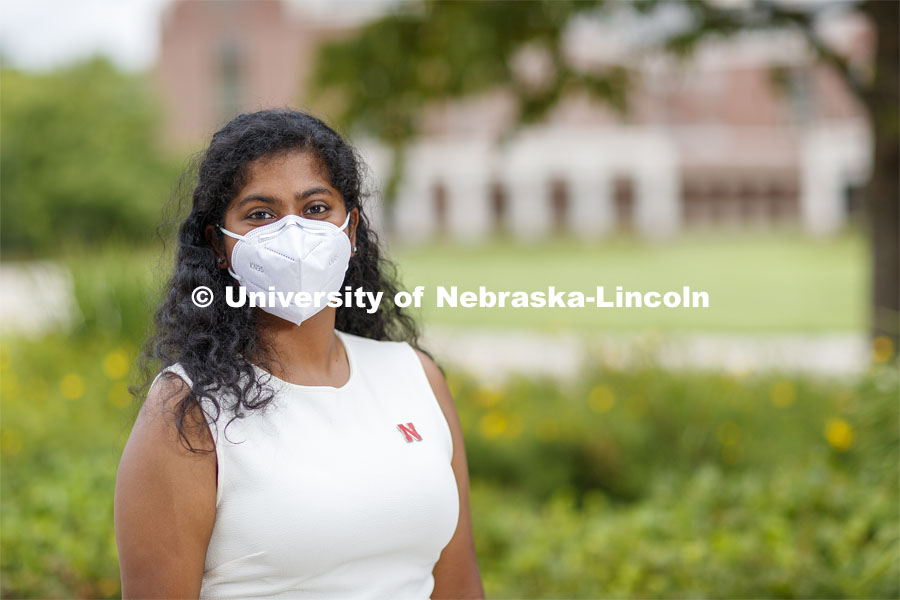 Jessie Peter, PhD Candidate- Department of Child, Youth and Family Studies and Graduate Assistant- Office of Diversity and Inclusion. Photo for I Wear A Mask campaign. July 21, 2020. Photo by Craig Chandler / University Communication