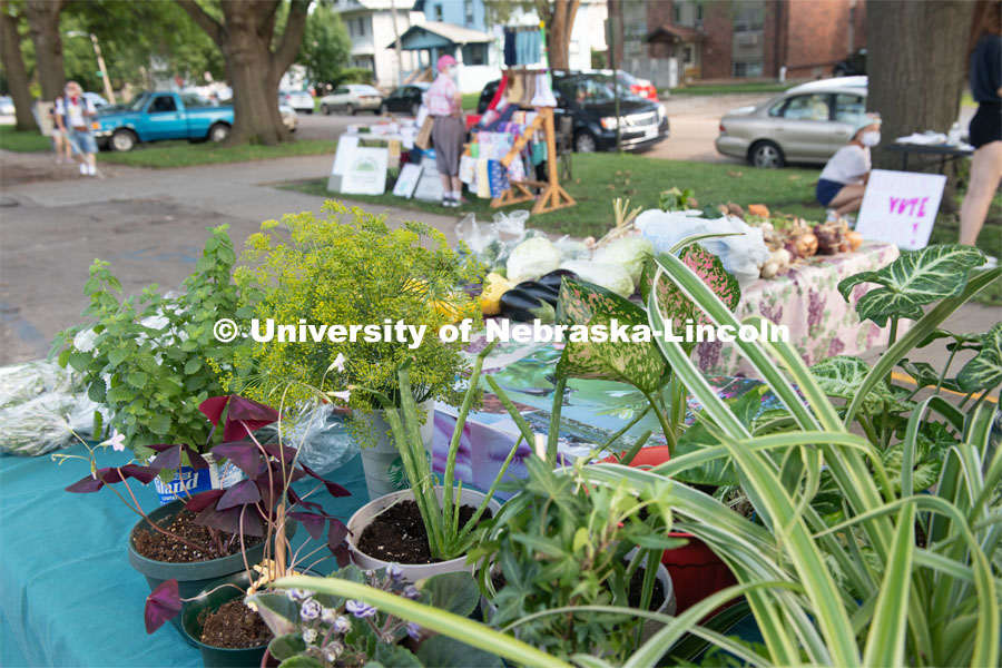 Plants and food for sale at the F Street Farmers Market in Lincoln, Nebraska. July 21, 2020. Photo by Gregory Nathan / University Communication.