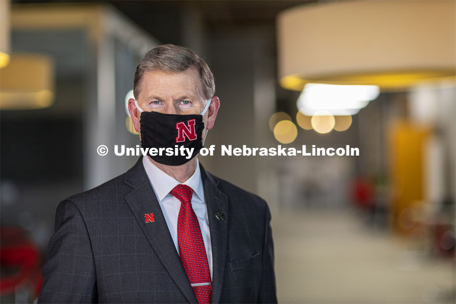 NU President Ted Carter wears a mask. July 23, 2020. Photo by Craig Chandler / University Communication.
