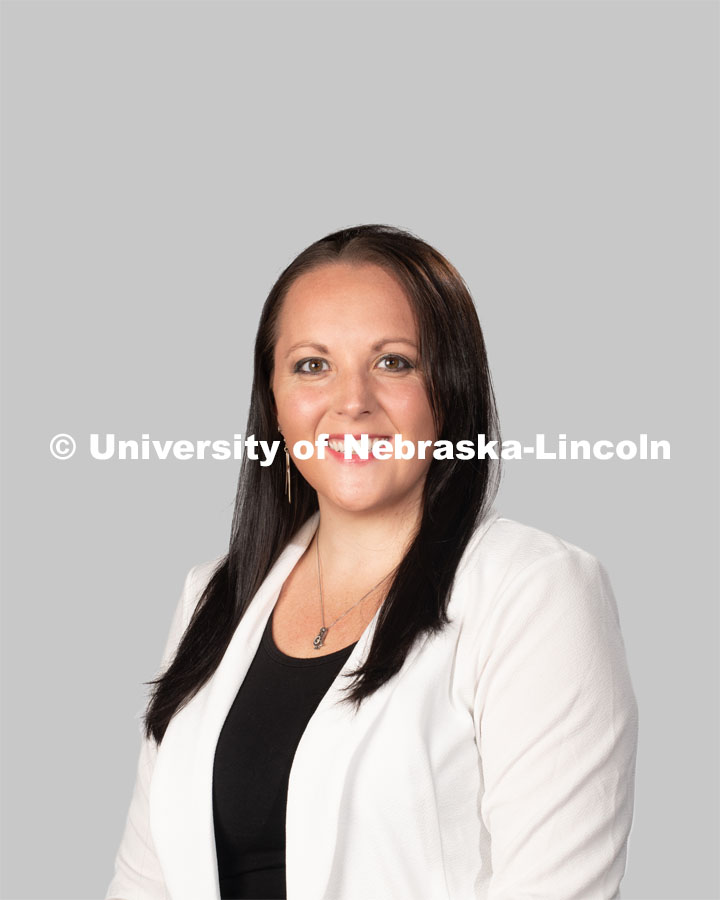 Studio portrait of Carrie Fitzwater, Assistant Director, Residence Life. July 27, 2020. Photo by Greg Nathan / University Communication.