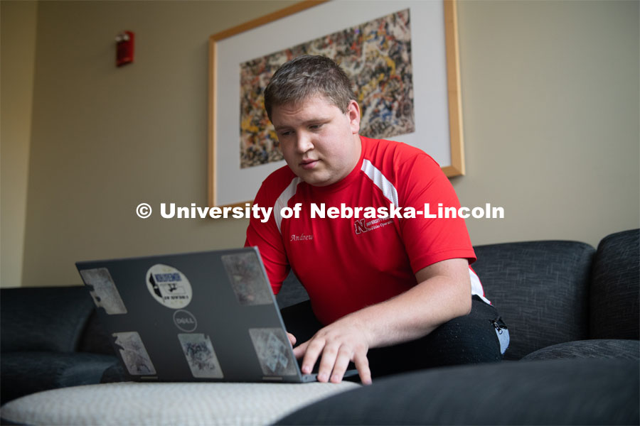 Andrew Malesker, a junior from Hastings, Nebraska, is studying computer science and classical languages. He is going to take on a leadership role on a UCARE research team that is creating a multimedia e-book on the history of performances of a Greek play. July 16, 2020. Photo by Gregory Nathan / University Communication.