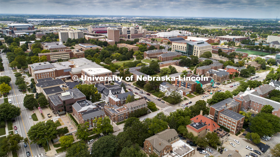 Aerial views of UNL’s City Campus looking west. August 11, 2020 Photo by Craig Chandler / University Communication.