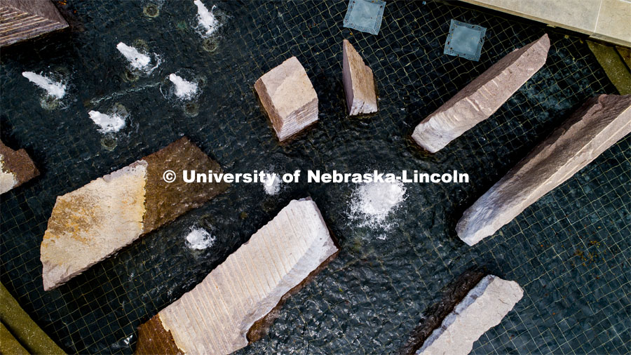 Aerial views of UNL’s City Campus. Broyhill Fountain. August 11, 2020 Photo by Craig Chandler / University Communication.