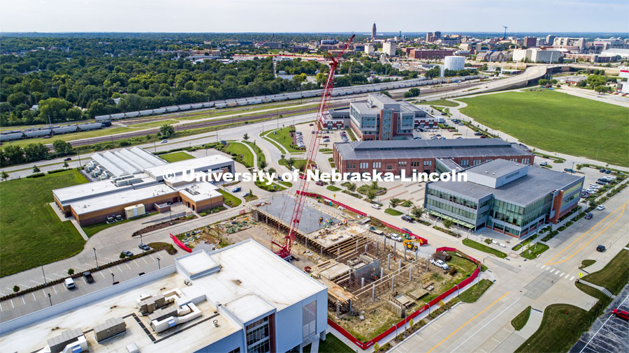Construction of the new hotel at Nebraska Innovation Campus is progressing. August 12, 2020. Photo by Craig Chandler / University Communication.