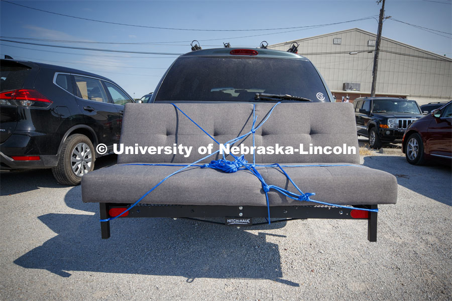 This futon definitely came along for the ride. First day of residence hall move in. August 13, 2020. Photo by Craig Chandler / University Communication.