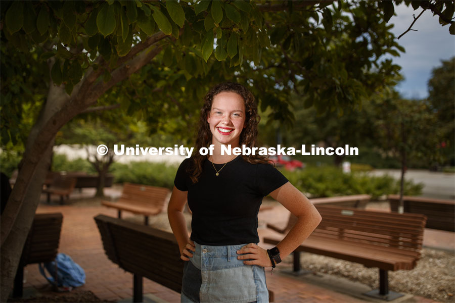 Clare Kramper, freshman from Omaha. Husker Dialogues. Husker Dialogues is designed to introduce first-year students to tools they can use to engage in meaningful conversations to help create an inclusive Husker community. August 18, 2020. Photo by Craig Chandler / University Communication.