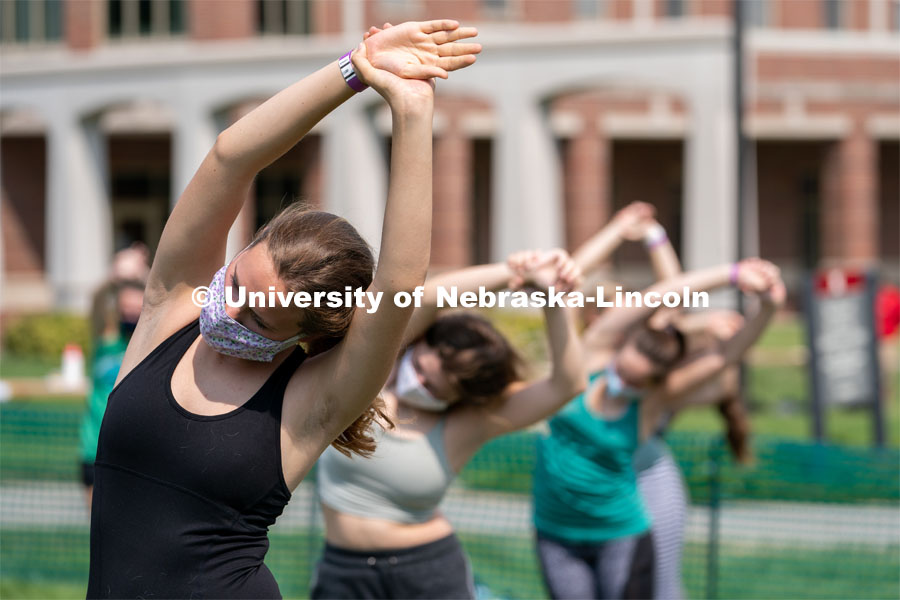Students participate in yoga during Wellness Fest at Meier Commons. August 22, 2020. Photo by Jordan Opp for University Communication.