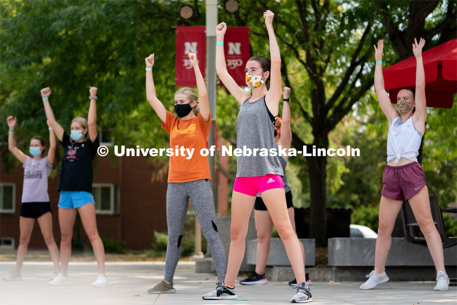 Students dance during Wellness Fest at Meier Commons on Saturday, Aug. 22, 2020, in Lincoln, Nebraska.  Photo by Jordan Opp for University Communication
