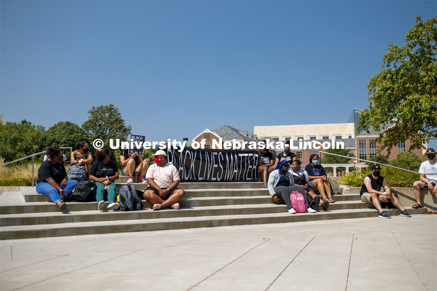 Black Lives Matter sit-in sponsored by the Black Student Union to draw attention to the shooting of Jacob Blake in Kenosha, WI. August 25, 2020. Photo by Craig Chandler / University Communication.