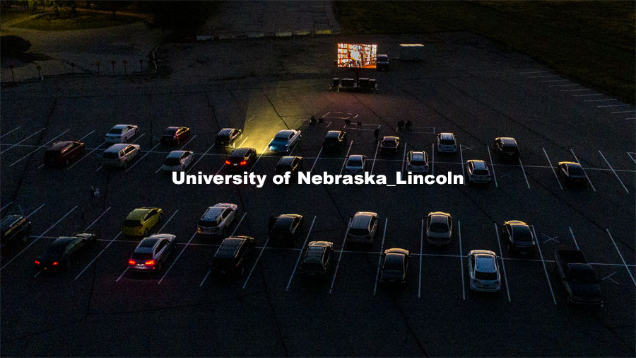 The northwest corner of Nebraska Innovation Campus was the site for a drive-in movie showing “The Art of Dissent,” a feature documentary film by historian James Le Sueur. The film explores the role of artistic activism during Czechoslovakia’s communist takeover and nonviolent transition from communist power. September 30, 2020. Photo by Craig Chandler / University Communication.