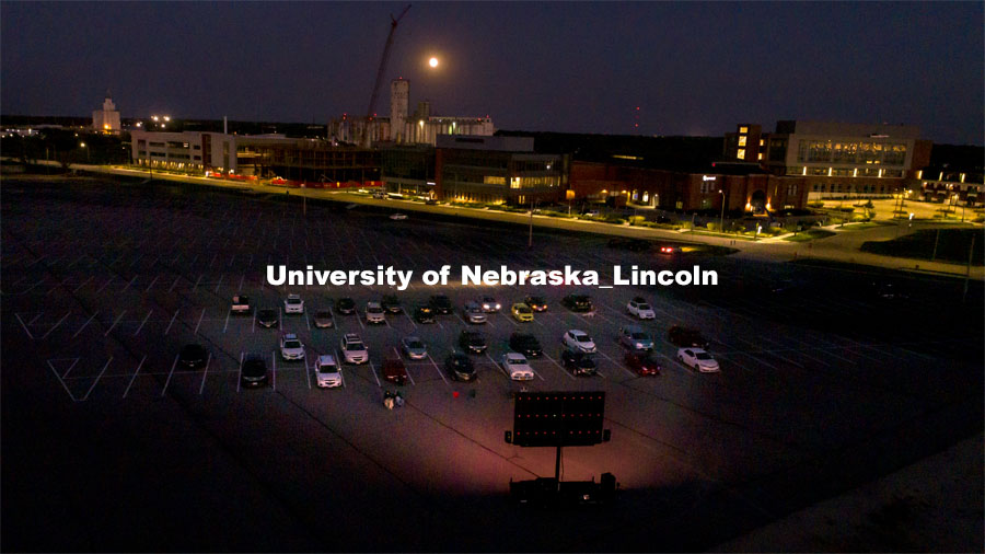 The northwest corner of Nebraska Innovation Campus was the site for a drive-in movie showing “The Art of Dissent,” a feature documentary film by historian James Le Sueur. The film explores the role of artistic activism during Czechoslovakia’s communist takeover and nonviolent transition from communist power. September 30, 2020. Photo by Craig Chandler / University Communication.