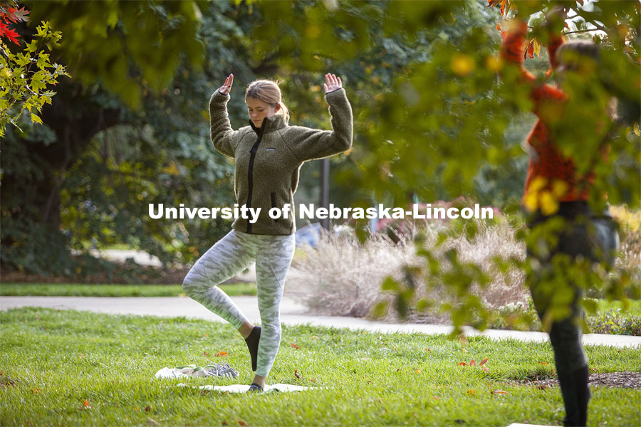 Yoga in the Leaves was hosted by Campus Rec in the Maxwell Arboretum on East Campus. October 15, 2020. Photo by Abby Durheim for University Communication.