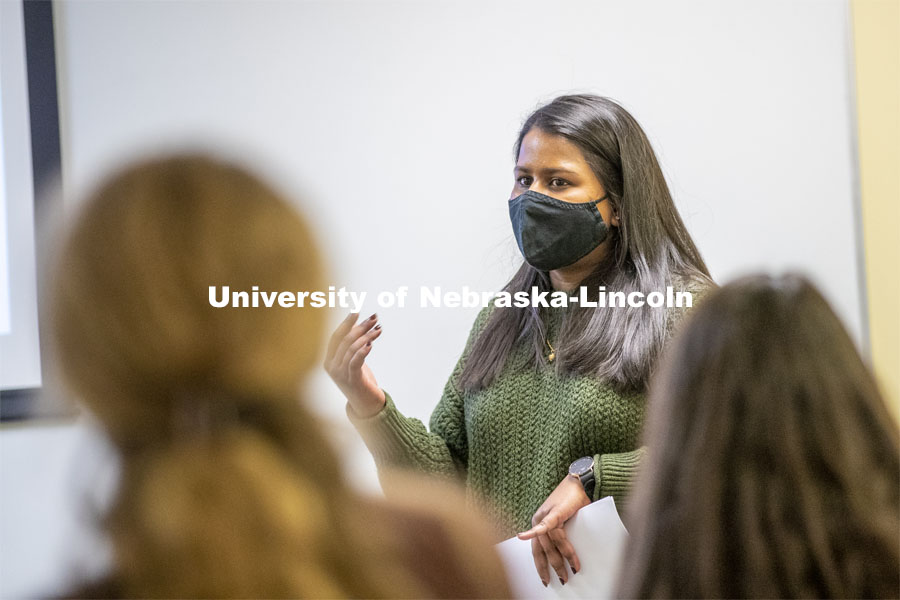 A student gives her presentation in Crystal Garcia’s CEHS Educational Administration class: College Students in America. November 10, 2020. Photo by Craig Chandler / University Communication.