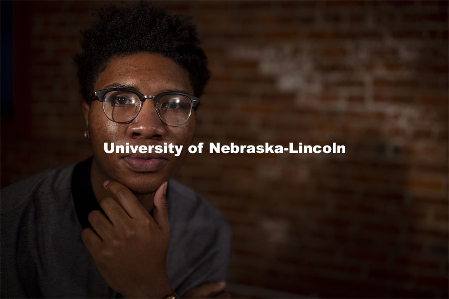 Elijah Merritt, a sophomore from Omaha, is the president of Brother2Brother. He shares his coping skills, and perspectives on an unusual year in an Asked and Answered interview. November 10, 2020. Photo by Craig Chandler / University Communication.