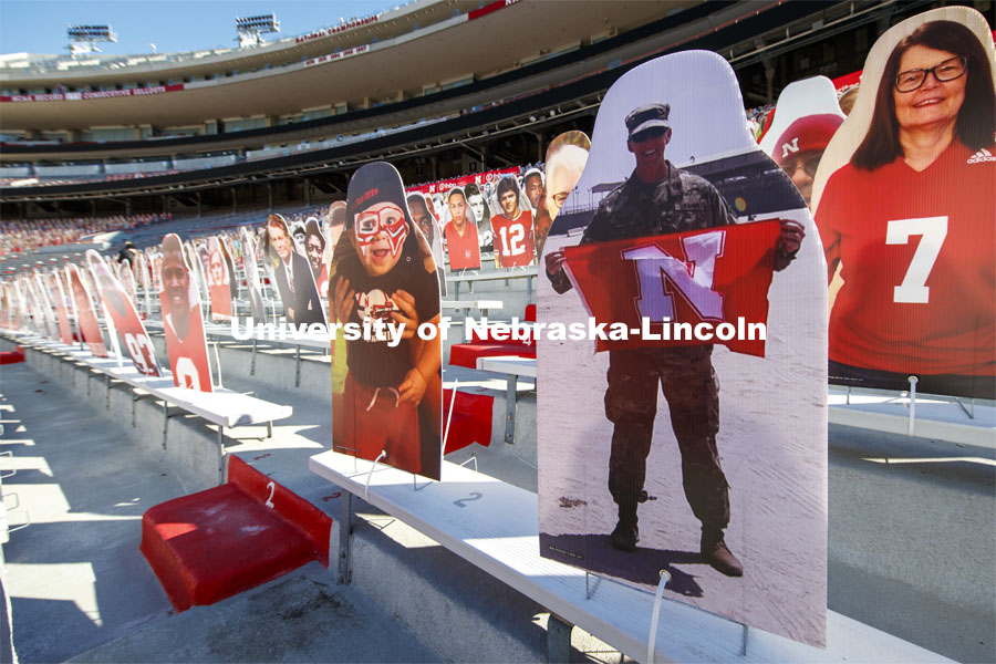 More than 6,000 corrugated plastic cutouts fill the lower level of east stadium, the tunnel walk, and part of north stadium to remind the Huskers who has the Greatest Fans in College Football. Nebraska is believed to lead the nation in the number of fan cutouts appearing in a stadium in this season impacted by the global pandemic. November 12, 2020. Photo by Craig Chandler / University Communication.