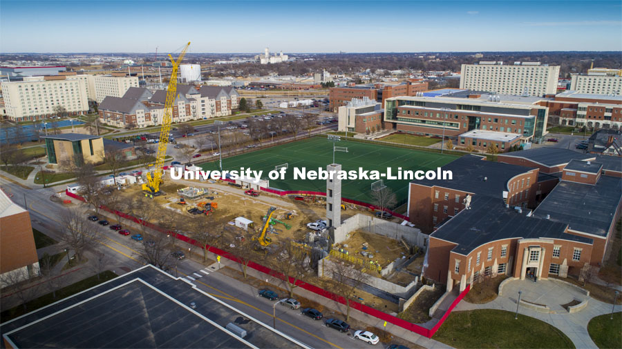 Work continues on the construction of the new CEHS structure to replace Mabel Lee Hall. December 1, 2020. Photo by Craig Chandler / University Communication.