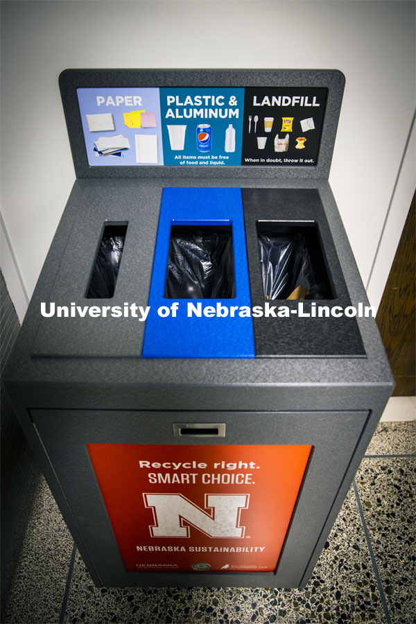 The Office of Sustainability installed the new recycling stations. City Campus. December 2, 2020. Photo by Craig Chandler / University Communication