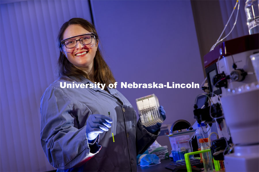 Catherine Eichhorn, assistant professor of chemistry, is an NSF CAREER award winner.  She researches RNA and how dysfunctions in cellular machinery contribute to disease. December 21, 2020. Photo by Craig Chandler / University Communication.