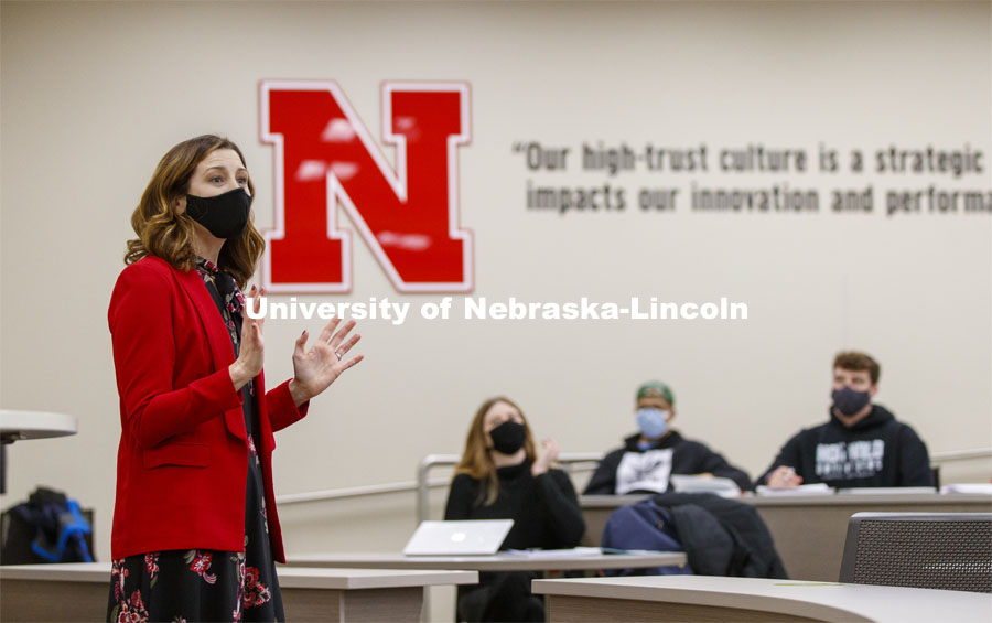 Laurie Miller teaches ECON 481 - Economics of the Labor Market. February 2, 2021. Photo by Craig Chandler / University Communication.