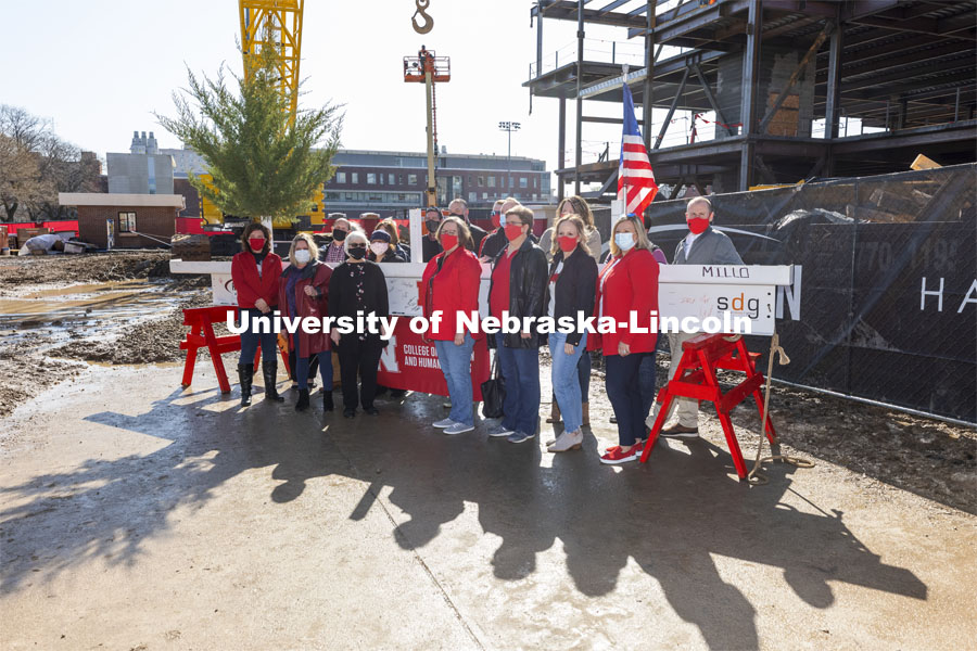 Topping out ceremony for the new construction atop the demolished Mabel Lee Hall. April 9, 2021. Photo by Craig Chandler / University Communication.